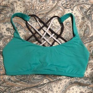 Lululemon Free To Be bra, size 6, blue/gray/white